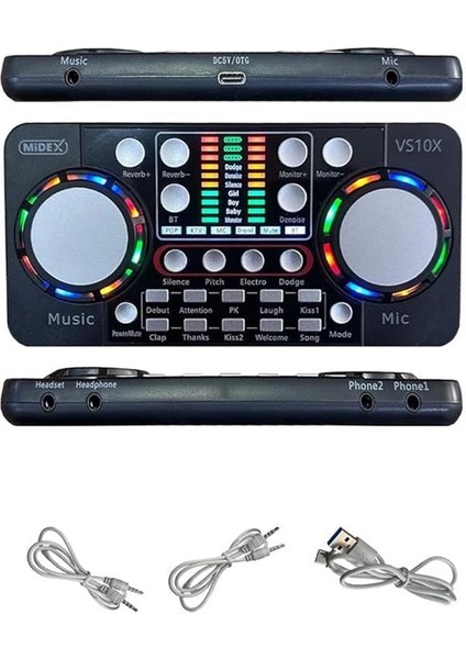 VS10X Üst Seviye Stüdyo Kayıt Canlı Yayın Bluetooth ve Şarjlı Ses Kartı Efektli Radyo Mikseri