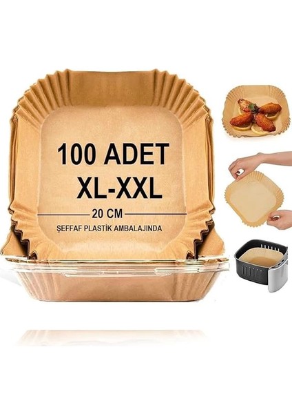 Airfryer Pişirme Kağıdı,xl-Xxl Büyük Boy, Kare, 100 Adet Hava Fritöz Parşömen Fırın