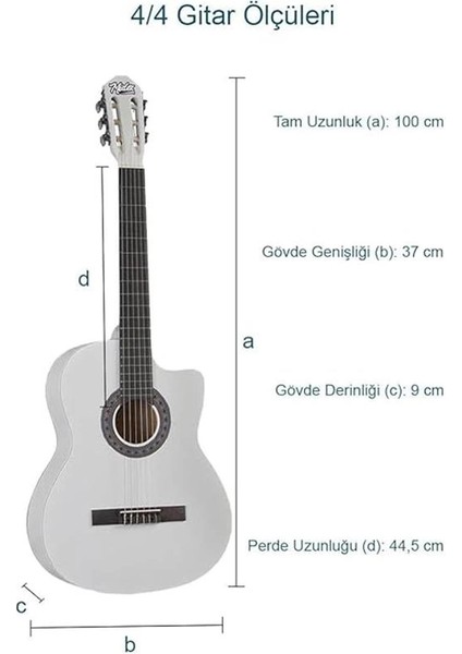 CG-395WH Beyaz Renk Kesik Klasik Gitar 4/4 Yetişkin Boy Sap Ayarlı Full Set fırsatları
