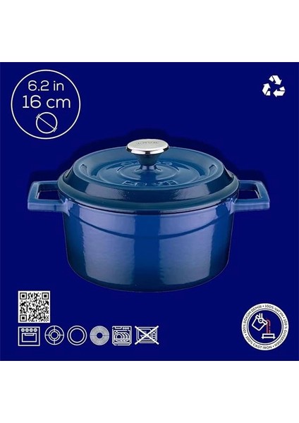 Döküm Yuvarlak Tencere, Trendy, 16CM, Mavi modelleri