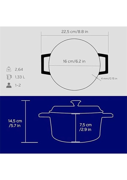 Döküm Yuvarlak Tencere, Trendy, 16CM, Mavi fırsatları
