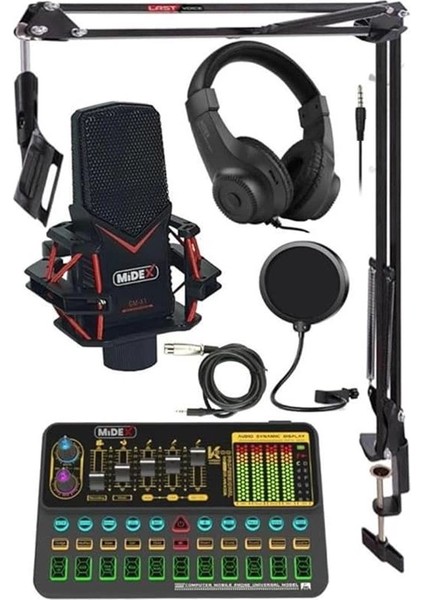 Midex Gmx-1 Platinium Head Set Condenser Mikrofon Ses Kartı Kulaklık Canlı Yayın Paketi