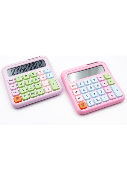 Pinterest Tarzı Renkli Pilli ve Güneş Enerjili 12 Haneli Hesap Makinesi (Renk Stoklara Göre)