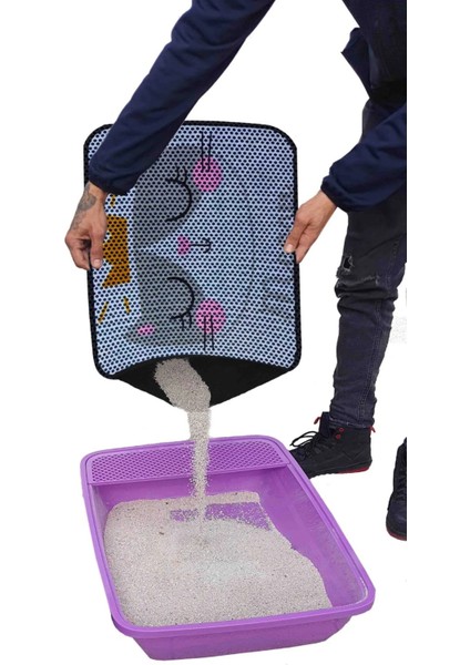 Elekli Tuvalet Önü Desenli Kedi Kumu Paspası | 45 x 60 cm | Kum Toplayıcı Kedi Halısı modelleri