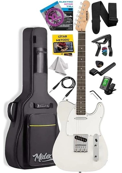 TLX-50WH Tele Kasa Gül Klavye 2 Single-Coil Manyetik Elektro Gitar