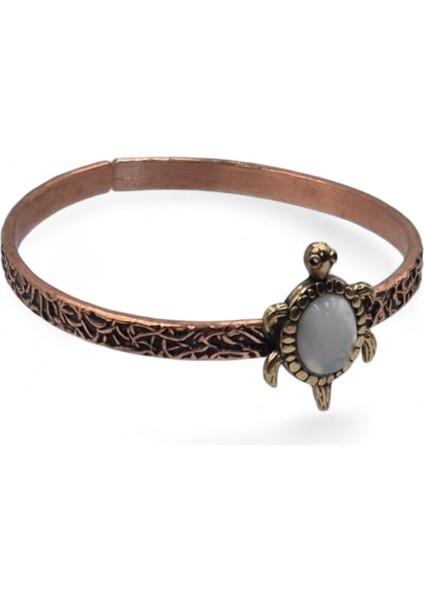 Sedef Doğal Taşlı Kaplumbağa Figürlü Saf Bakır Otantik Bilezik Doğal Taş modelleri