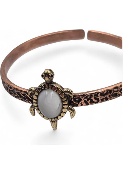 Sedef Doğal Taşlı Kaplumbağa Figürlü Saf Bakır Otantik Bilezik Doğal Taş fırsatları