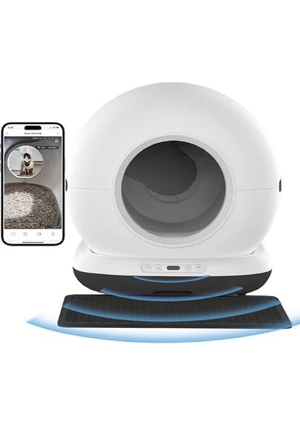 CB002 Kameralı Akıllı Otomatik Kedi Tuvaleti, App ile Uzaktan Kontrol, 72LT Hazne, 7lt Çöp