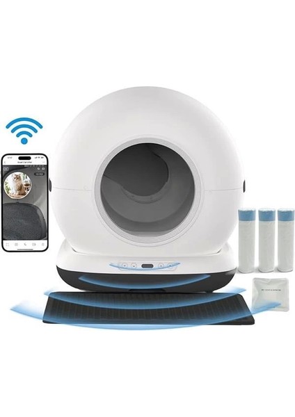 CB002 Kameralı Akıllı Otomatik Kedi Tuvaleti, App ile Uzaktan Kontrol, 72LT Hazne, 7lt Çöp fiyatları