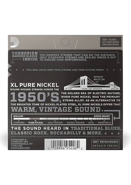 D'addario EPN120 Elektro Gitar Tel Seti, Xl, Pure Nickel, 9-41, Sup modelleri