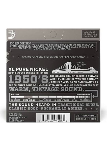 D'addario EPN120 Elektro Gitar Tel Seti, Xl, Pure Nickel, 9-41, Sup