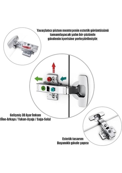 1 Çift Master Frenli Dolap Kapak Menteşesi Pistonlu Düz Tas Menteşe modelleri