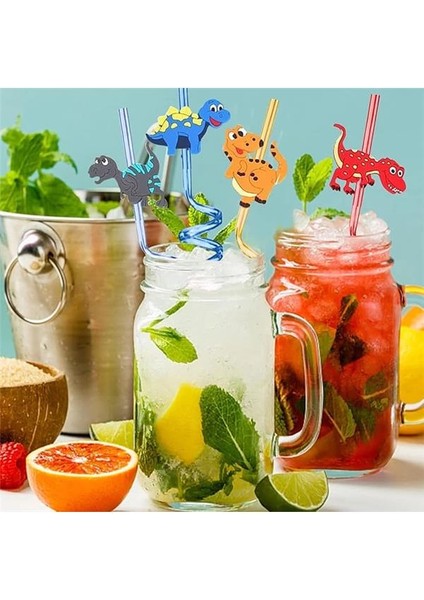 4 Adet Kıvrımlı Plastik Pipet, Çocuklar Için Eğlenceli Figürlü Tasarım, Renkli ve