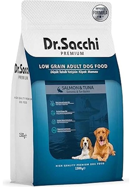 Dr.sacchi Premıum Düşük Tahıllı Somonlu ve Ton Balıklı Yetişkin Köpek Maması 1,5 kg fiyatları