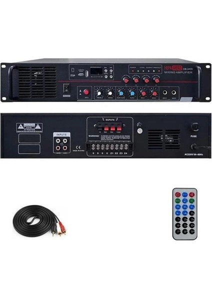 HB-4400 Mixer Amfi 4 Bölgeli 4 Çıkışlı Anfi Zonlu 4X100W Bluetooth USB