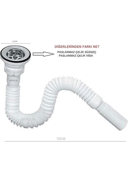 Lavabo Gider Hortumu/körüklü Lavabo Sifonu/eviye Gider Borusu (Paslanmaz Çelik Süzgeçli ve