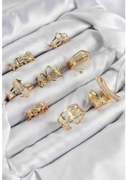 Pirinç Sarmal ve Yıldız Model Gold Renk Kadın Yüzük Kombin Set