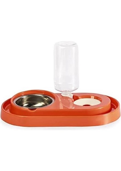 Hazneli Kedi-Köpek Mama ve Su Kabı Seti 1000ML Turuncu