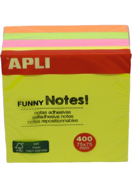 Yapışkanlı Not Kağıdı 4 Renk Funny 400 Yp 75X75 Neon Küp 10974