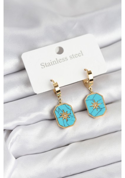 316L Çelik Gold Renk Kutup Yıldızı Model Kadın Küpe