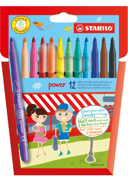 Keçeli Boya Kalemi Power Askılı Paket 12 Renk 280/12-01