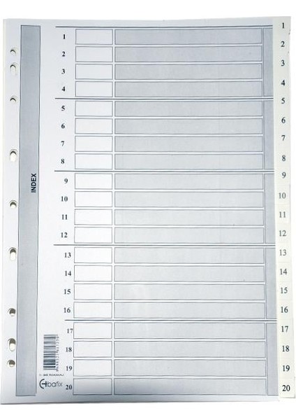 Seperatör 1-20 Rakamlı Karton A4