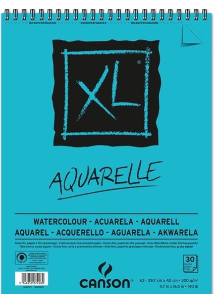 Xl Sulu Boya Spiralli Bloklar Spp Canxl Aquarelle 30 Syf A3 300 gr