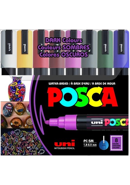 Posca 1.8-2.5 Su Bazlı Poster Markörü Koyu Renk 8 Li