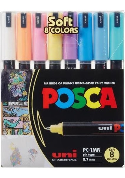 Posca 0.7 Su Bazlı Poster Markörü Soft Renk 8 Li