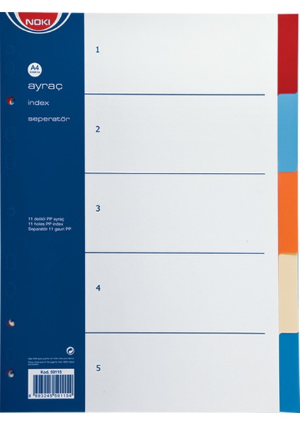 Seperatör 5 Renkli Plastik A4 59115