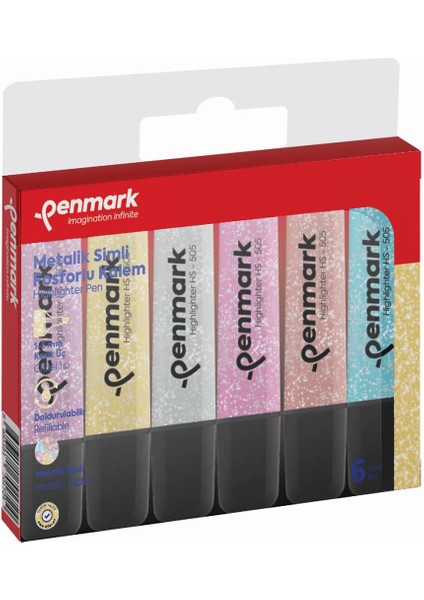 Fosforlu Kalem 6 Lı Karışık Renk Simli