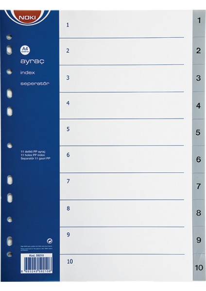 Seperatör 1-10 Rakamlı Plastik A4 59210