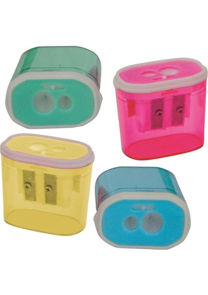 Bu-Bu Kalemtıraş Şeffaf Dikdörtgen Çiftli 4 Renk BUBU-KT0009