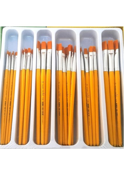 Düz Fırça Renkli Saplar Sentetik Kıllı Akrilik-Yağlı Boya 144 Lü 536