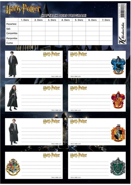 Ders Programlı Etiket Harry Potter 3 Lü