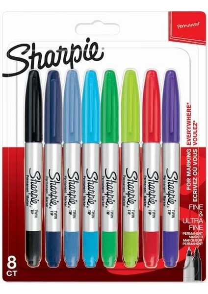 Markör Permanent Twin Tip Karışık Renk 8 Li Blisterli