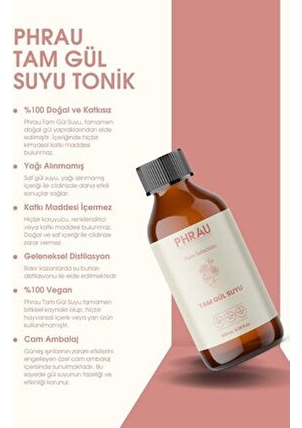 Tam Gül Suyu 200 ml Tüm Cilt Tipleri için Nemlendirici Doğal Gül İçeriği fiyatları