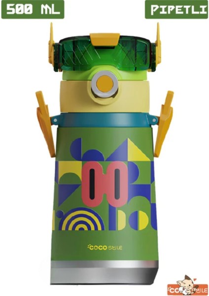 Cocosmile Özel Kutulu 500 ml Pipetli Çelik Termos Boyun Askılı 4 Farklı Robot Modeli CS0001 fiyatları