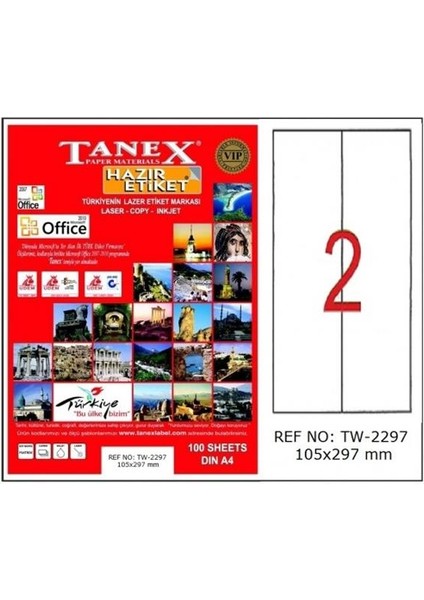 Laser Etiket 100 Yp 105X297 Laser-Copy-Inkjet TW-2297