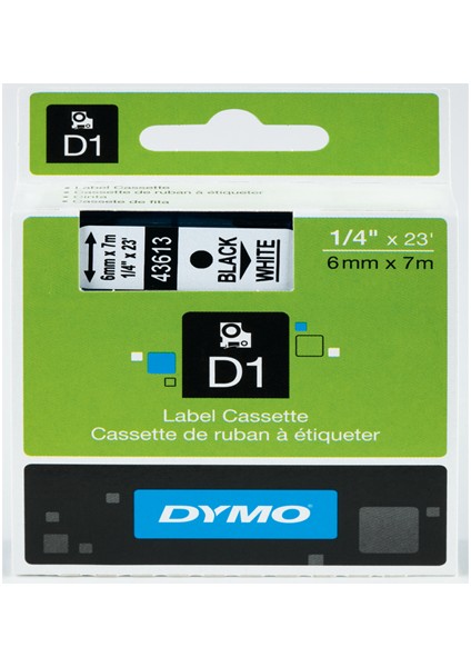 D1 Şerit Standart 6 Mmx7 mt Beyaz Üzerine Siyah 43613