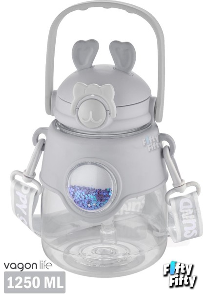 1250 ml Pipetli Büyük Boy Askılı ve Kulplu Su Matarası -Çıkartma HEDIYELI-FFVGN6277-1250ML