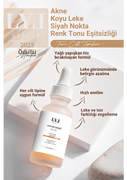 Leke Karşıtı Serum %2 Arbutin ve Hyaluronik Asit 30 ml Tüm Cilt Tipleri için Aydınlatıcı
