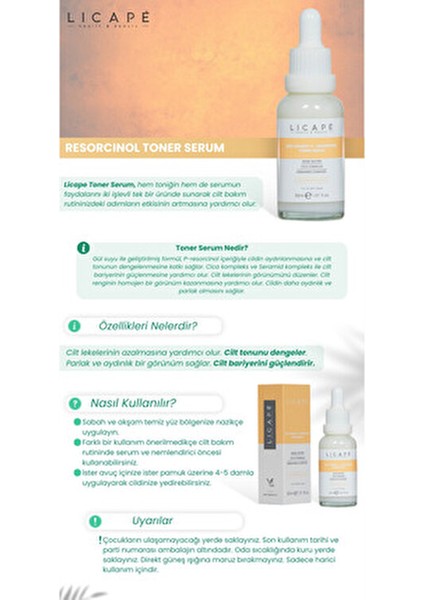 Resorcinol Leke Karşıtı Toner Serum 30 ml Tüm Cilt Tipleri için Aydınlatıcı Etki fırsatları