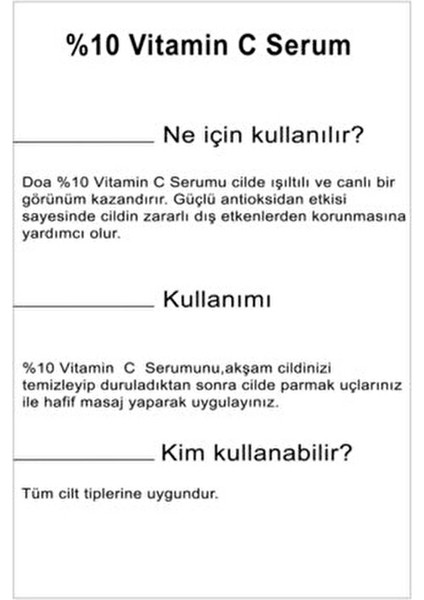 %10 C Vitamini Serum 20 ml Tüm Cilt Tipleri için Güçlü Antioksidan Etki fiyatları