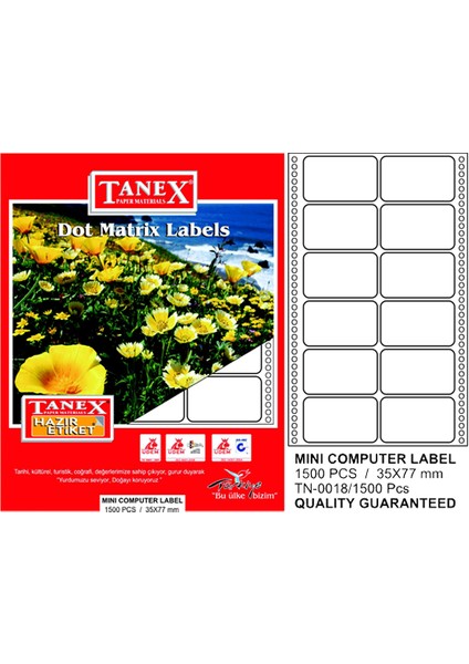 Sürekli Form Etiket 1500 Lü 35X77 Tn 0018