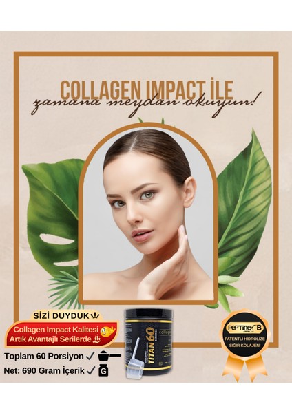 Kolajen 10.000 Mg Tip 1-3 %100 Saf Patentli Hidrolize Sığır Kolajeni, 150MG Hyaluronik Asit, 500 Mg Vitamin C, 200 Mg Glutatyon, 25MG Resveratrol, 100 Mg Elastin, Titan 60 Diyet Takviyesi indirimleri