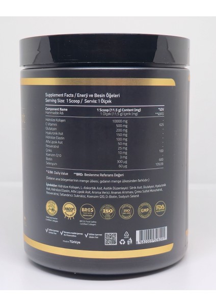 Kolajen 10.000 Mg Tip 1-3 %100 Saf Patentli Hidrolize Sığır Kolajeni, 150MG Hyaluronik Asit, 500 Mg Vitamin C, 200 Mg Glutatyon, 25MG Resveratrol, 100 Mg Elastin, Titan 60 Diyet Takviyesi