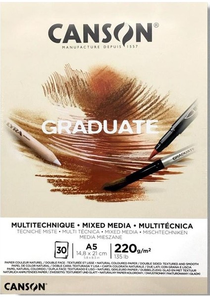 Çizim Bloğu Graduate Mıx Medıa Natural 30 Syf A5 220 gr