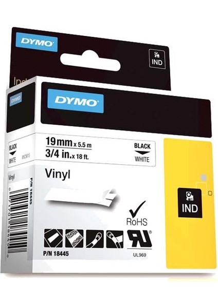 Rhino Pro Etiketi Renkli Vinil 19 Mmx5,5 mt Beyaz Üzerine Siyah 18445