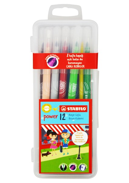 Keçeli Boya Kalemi Power Kutulu Paket 12 Renk 280/12-2